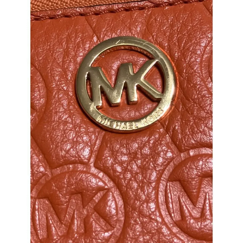 MICHAEL KORS, ORANGE LEATHER SIGNATURE WOMENS LARGE WALLET